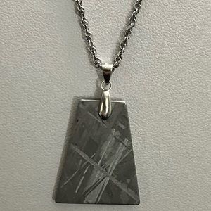 Natural Muonionalusta Meteorite Free Size Trapezoid Silver Pendant 925 Unisex